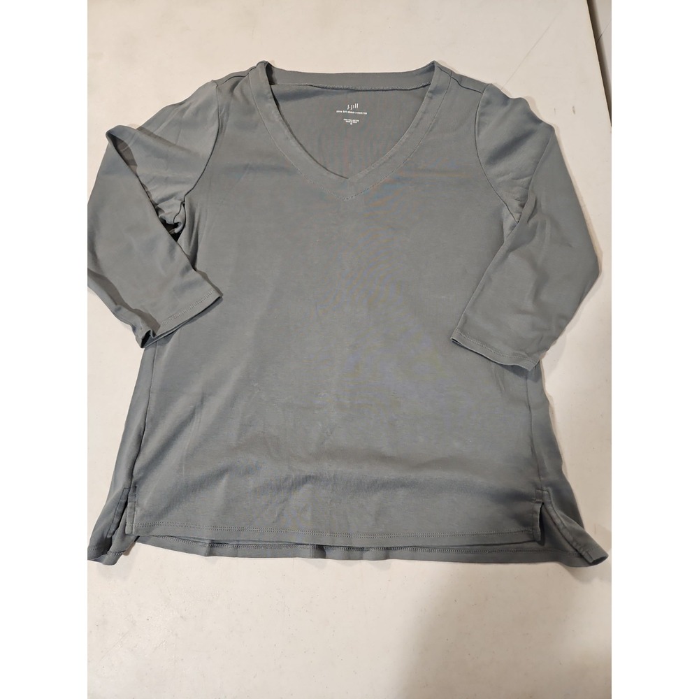 J.Jill Pima Cotton 3/4 Sleeve V-Neck Top Womens Size Medium Light Green (575